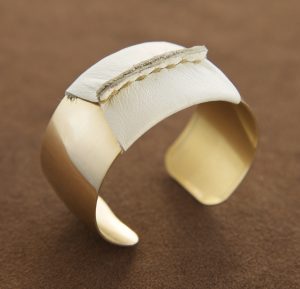Brass Cuff with White Leather