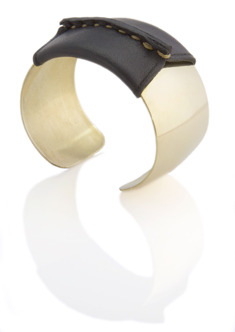 Domed Cuff Black Leather