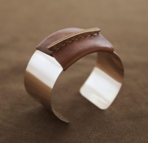 Pink Gold Filled Cuff Brown Leather