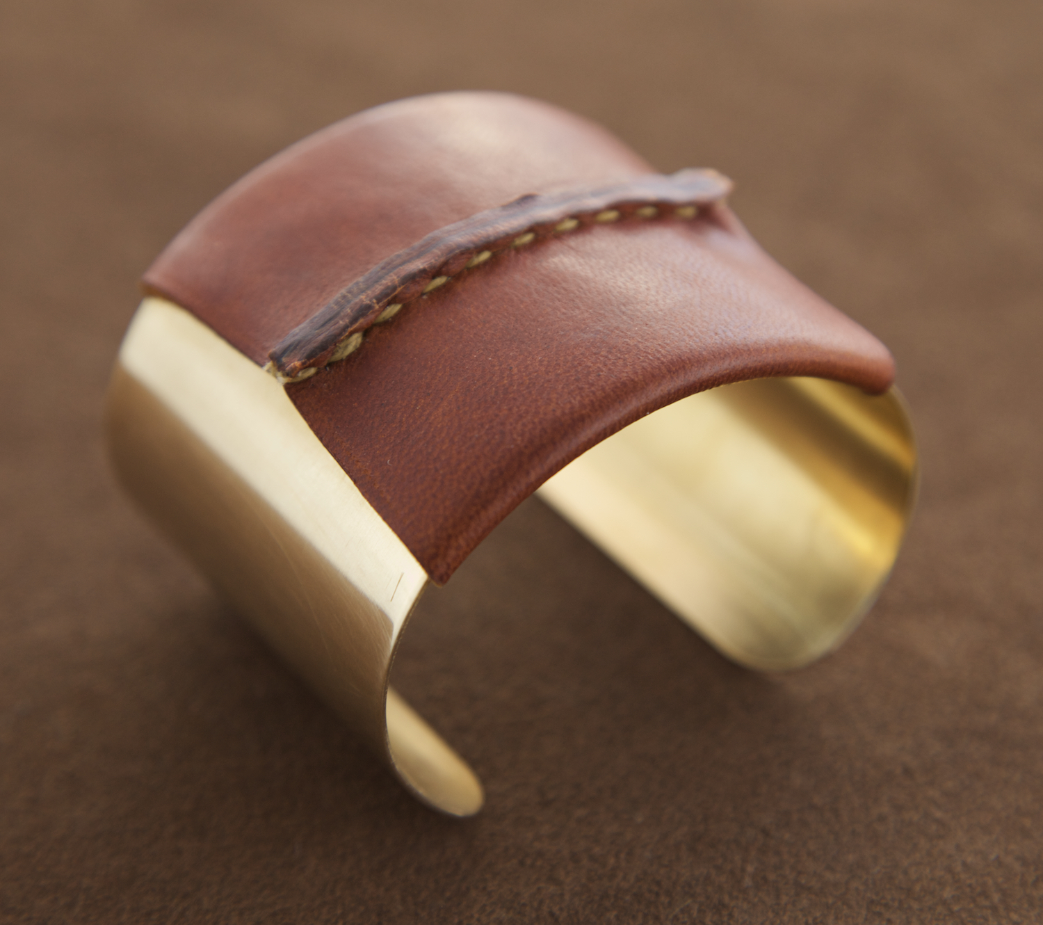 Brass Cuff with Brown Leather