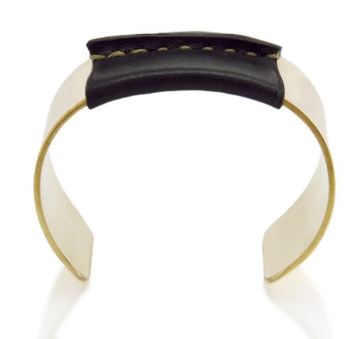 Brass Cuff with Black Leather