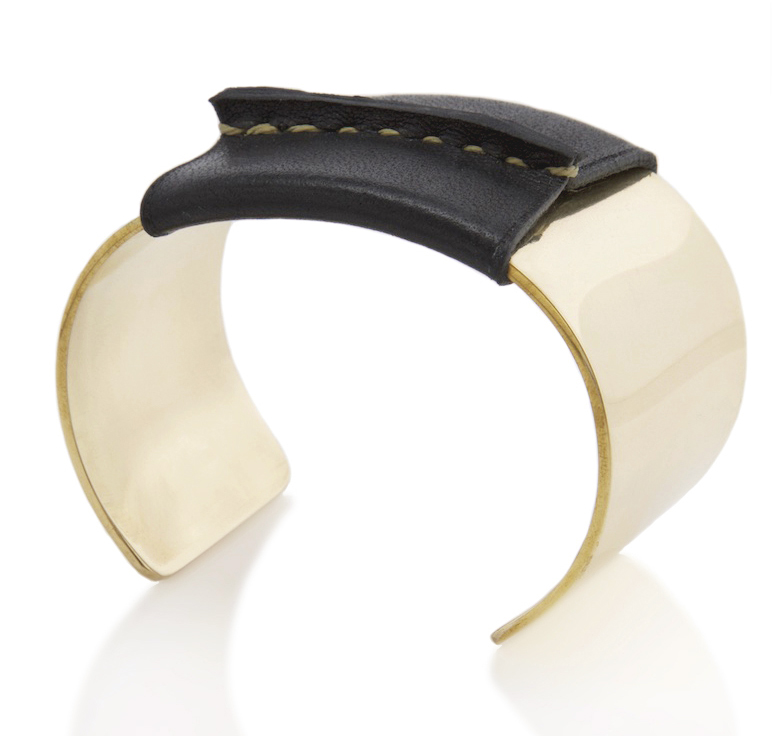 Brass Cuff with Black Leather