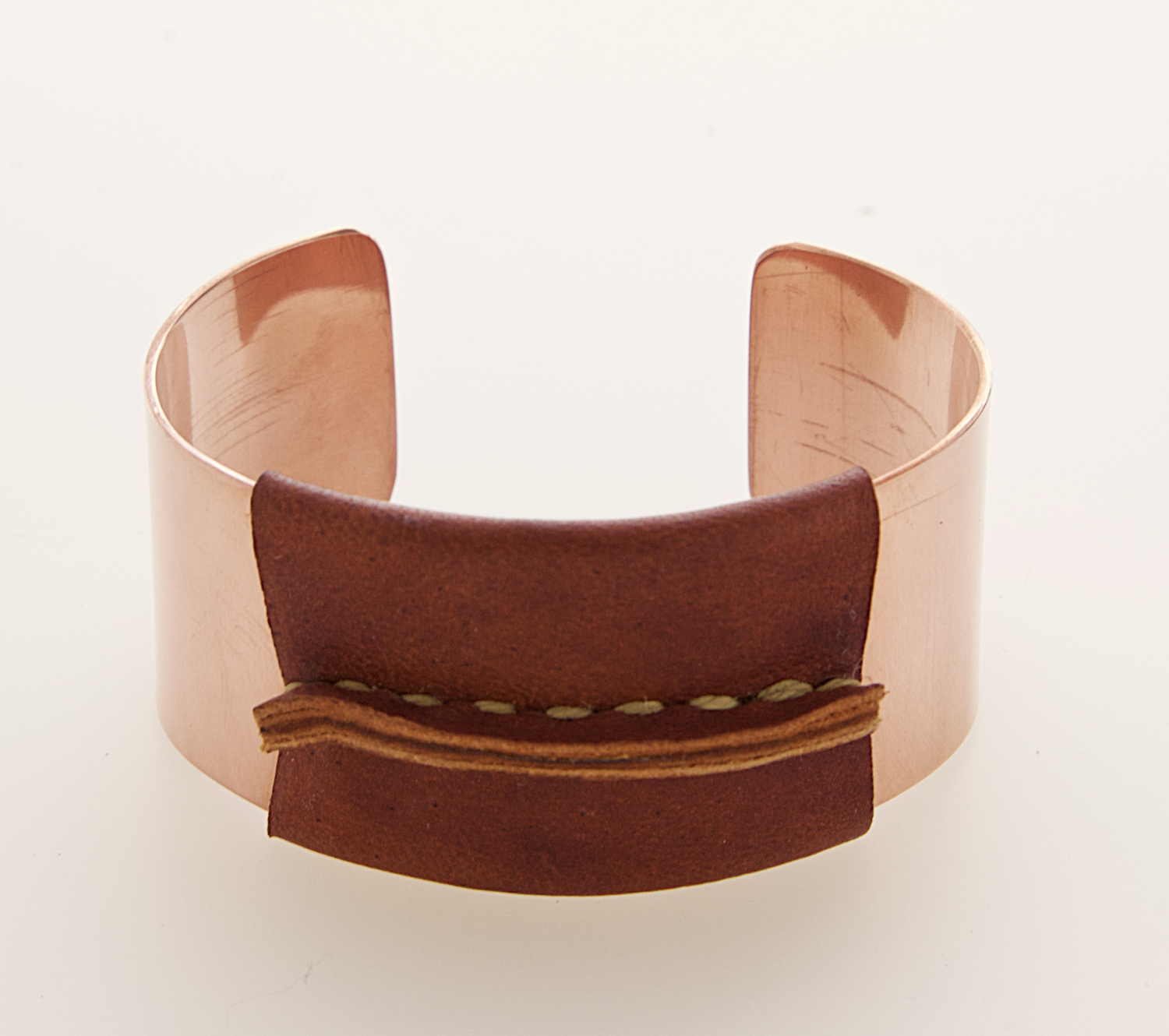 Copper Cuff with Brown Leather