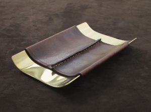 desk tray single seam brown leather