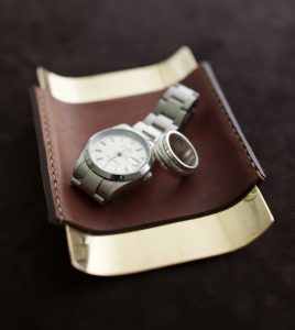 desk tray double seam brown leather