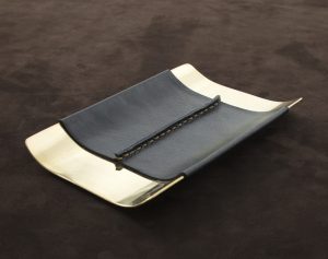 desk tray single seam black leather