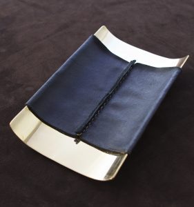 desk tray single seam black leather