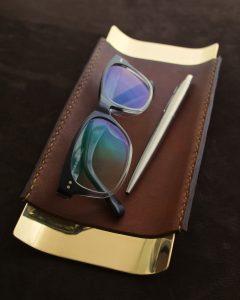 desk tray double seam brown leather