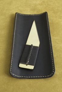 brass desk tray and letter opener black leather