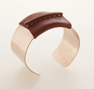 Pink Gold Filled Cuff Brown/Tan Leather