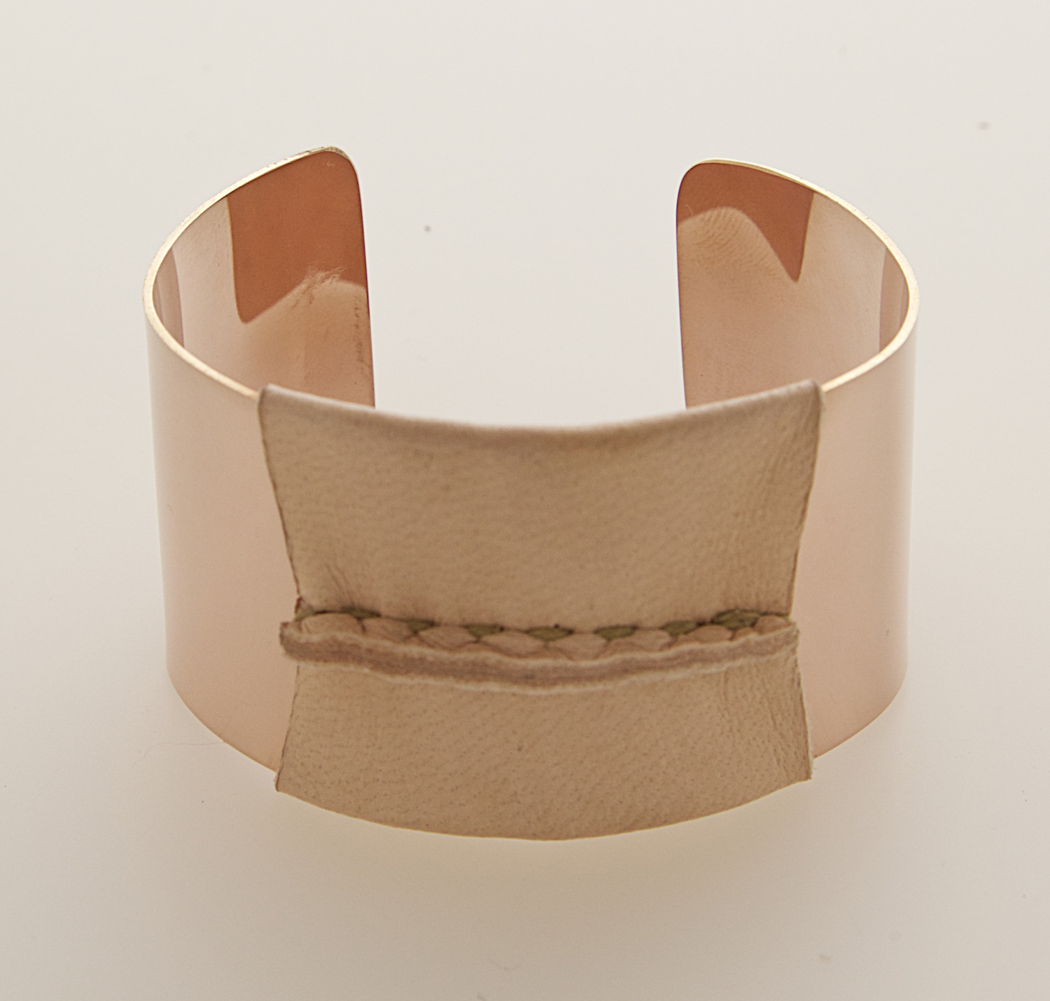 Pink Gold Filled Cuff Natural/Tan Leather