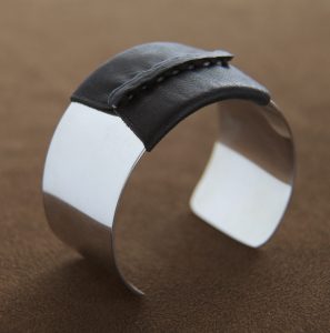 Sterling Cuff with Black Leather