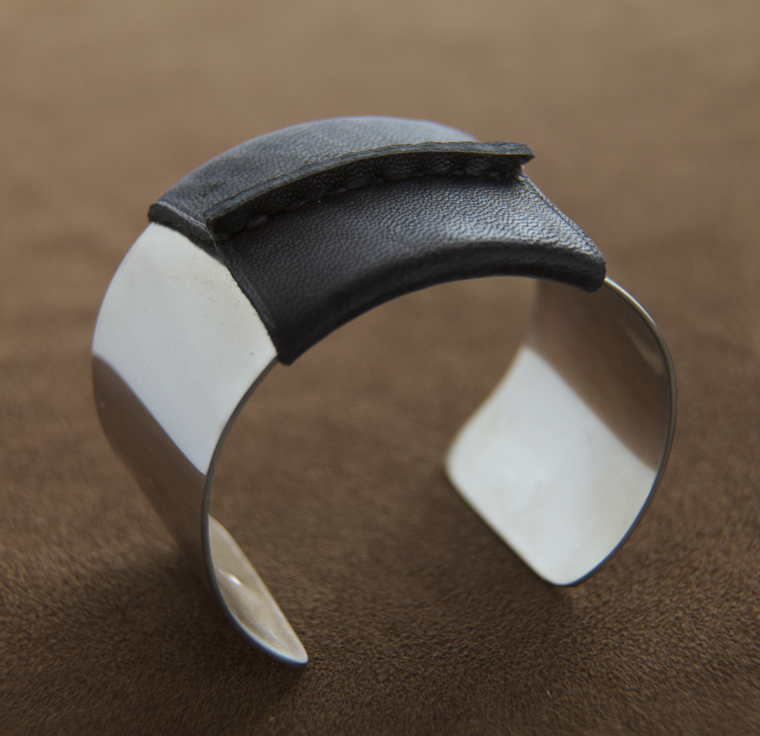 Sterling Cuff with Black Leather