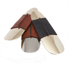 brass or nickel and leather shoehorns