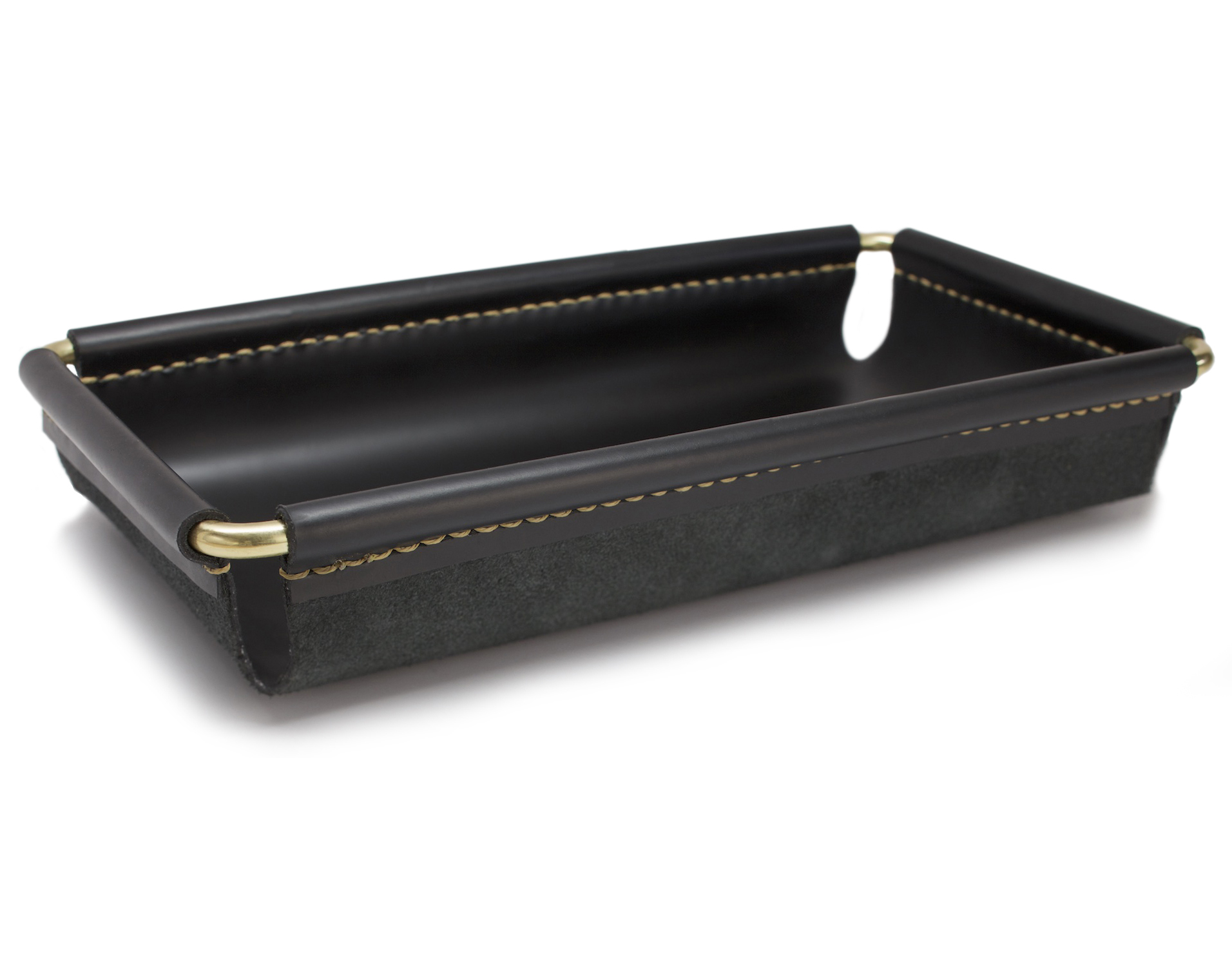 leather and brass valet tray