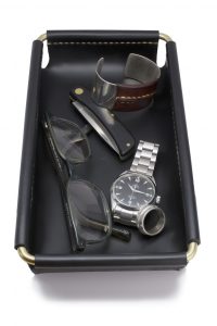 leather and brass valet tray