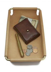 leather and brass valet tray