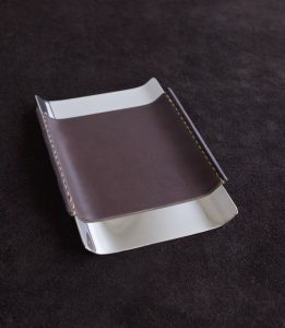 leather wrapped nickel desk tray