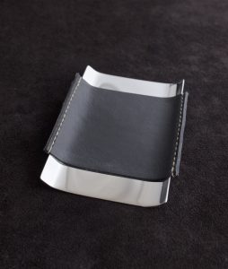 leather wrapped nickel desk tray