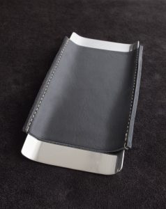 leather wrapped nickel desk tray