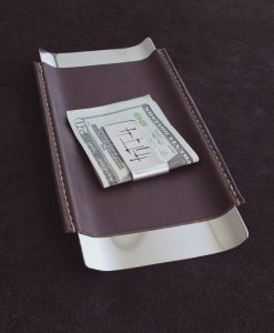 leather wrapped nickel desk tray