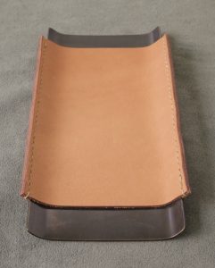 leather wrapped brass desk tray with dark patina finish