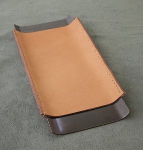 leather wrapped brass desk tray with dark patina finish