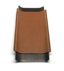 leather wrapped brass desk tray with dark patina finish